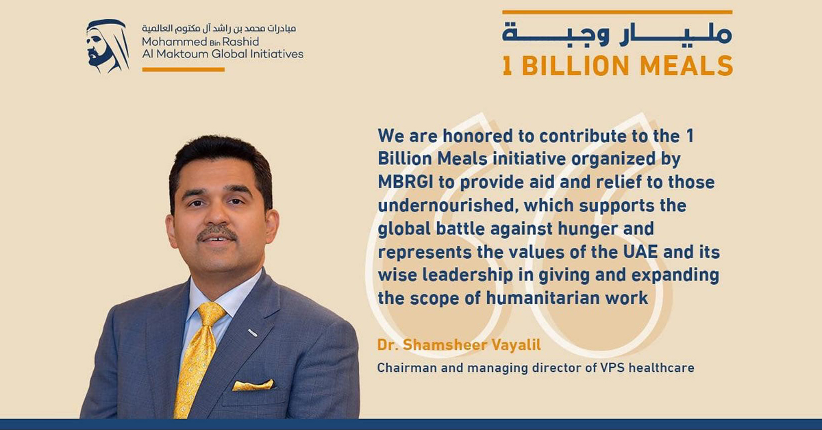 Dr. Shamsheer Vayalil contributes AED 1 Million to 1 Billion Meals Initiative.